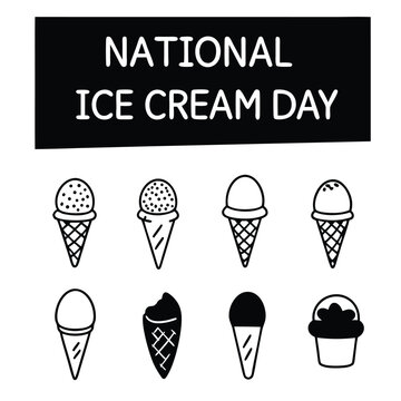 Stylish National Ice Cream Day Word Design with Variations on transparent background stylish word design for Day featuring variations This