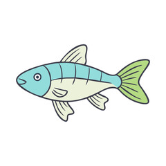 Leinwandbilder - Illustration of a cute cartoon fish drawing with fins and tail for children learning art