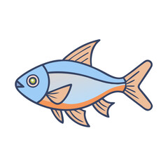 Poster - Illustration of a blue and orange fish swimming in the water aquatic animal drawing art