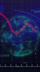 Poster - Declining stock market graph animation over rotating globe with financial data
