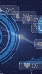 Poster - Social media notifications and user interactions animating over digital interface background