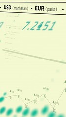 Poster - Financial data and currency rates animation over person analyzing graphs and charts