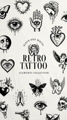 Poster - Retro tattoo illustrations, element collection