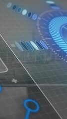 Poster - Animation of blue circular patterns and data visualization on futuristic interface