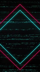 Poster - Glowing neon diamond shape with animation over digital glitch background in school