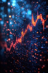 Poster - Abstract digital financial graph with vibrant blue and orange glowing lights