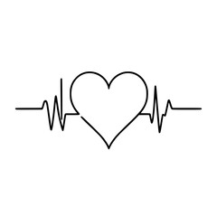 Poster - Heart and heartbeat line outline illustration for peace day  