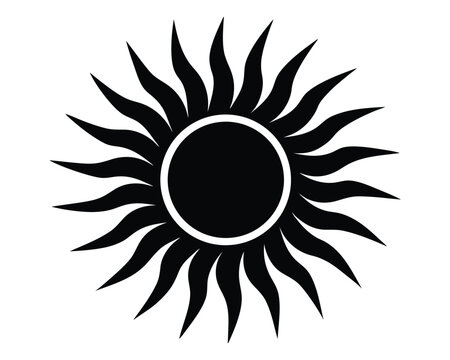 A black sun with radiating rays shines on a white background Ai Generated
