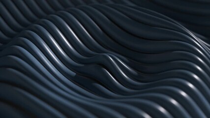 Fototapete - Dark blue wavy lines dynamically morphing into abstract geometric shapes, creating fluid motion with seamless elegance and digital sophistication against clean minimalist background