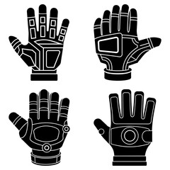 Poster - Illustration of four different designs of black gloves with various patterns and shapes on a white background