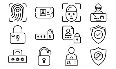 Poster - Security and identity verification icon set with fingerprint password face recognition and protection