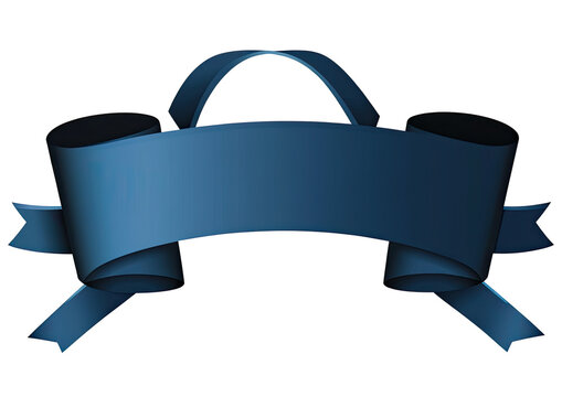 A stylized, dark blue ribbon banner
