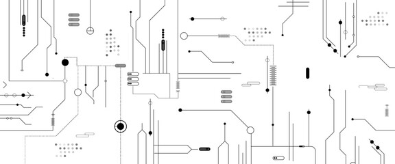 Poster - Vector Technology black circuit diagram concept. Abstract circuit board design with lines dots