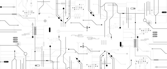 Poster - Vector Technology black circuit diagram concept. Abstract technology on white background. High-tech circuit board.