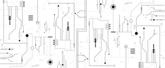 Poster - Vector Technology black circuit diagram concept. Abstract circuit board design with lines dots