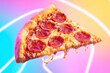 © AL - A tantalizing slice of pepperoni pizza against a vibrant, colorful backdrop