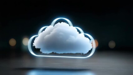 Fototapete - a cloud with a blue light shining on it. the cloud is floating in the air and is surrounded by a dar