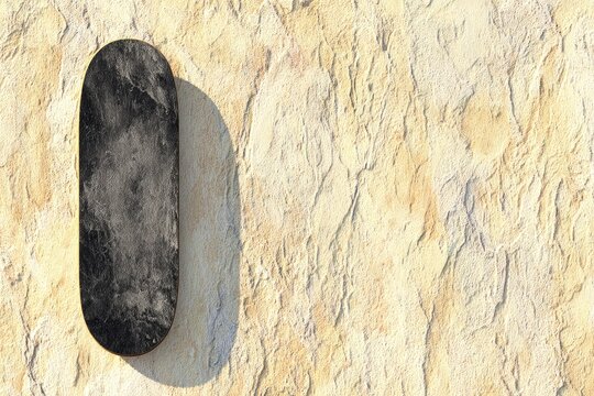 Dark oval object on light stone surface