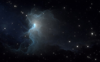 Wall Mural - Space nebula. Giant interstellar cloud and stars scattered across the universe. 3D rendering, fractal image