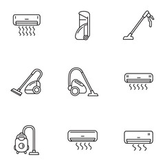 Poster - Black and white line art illustrations of air conditioners and vacuum cleaner icons