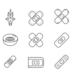 Poster - Collection of minimalist black and white icons representing medical bandages and first aid elements