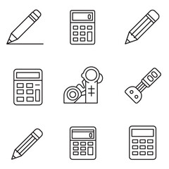 Poster - Collection of minimalist outlined icons representing office supplies and essential tools