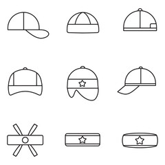 Poster - Collection of simple line art hats and caps in various styles and designs