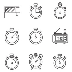 Poster - Collection of timekeeping icons including stopwatches clocks timers and alarm clocks in outline style
