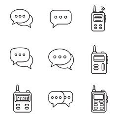 Poster - Communication icons including speech bubbles and walkie talkies outlined in a clean monochrome style