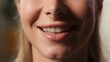 © Yuliia - Cropped macro view close up unrecognizable Caucasian woman smiling toothy white healthy teeth dental oral medicine excited reaction girl female lips balm lipstick mouth smile half face indoor at home