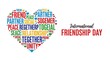 © Nimra - A heart filled with friendship words celebrates international friendship day on a white background