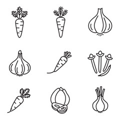 Poster - Minimalist black and white vegetable icons illustrating healthy eating and culinary concepts