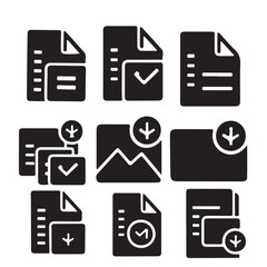 Leinwandbilder - Collection of black glyph icons representing file document download and checkmark symbols in a grid