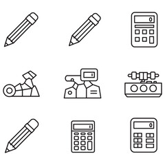 Poster - Set of simple outline icons representing pencils calculators and multimedia equipment