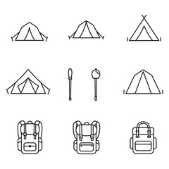 Poster - Simple black and white camping equipment icons set perfect for outdoor recreation