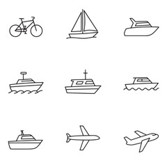 Poster - Simple line art illustrations depicting various modes of transportation and travel