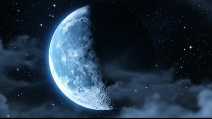 blue moon at night with stars and dark clouds