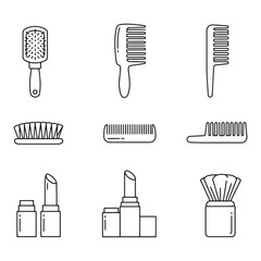 Poster - Simple line art illustrations of hair care and cosmetic accessories for beauty concepts