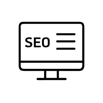Monitor displaying SEO report with text graphic on transparent background  