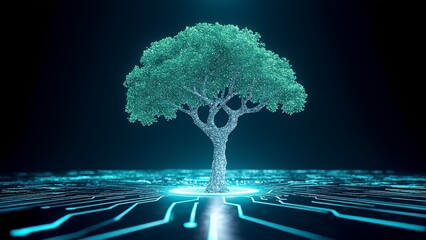 Poster - Digital tree growth virtual environment abstract art technology concept futuristic view nature integration