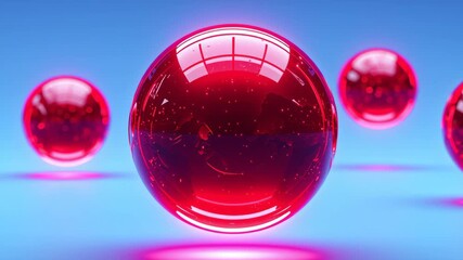 Poster - Vibrant red spheres floating in a blue background, showcasing glossy surfaces and reflections, creating a dynamic visual effect that captures attention and evokes a sense of modern design and creativi