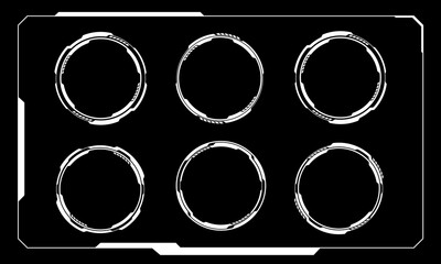 Poster - Set of sci fi white circle and frame user interface elements technology futuristic design modern creative on black background vector
