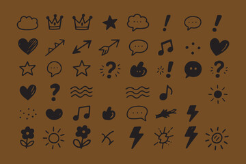 Poster - Collection of hand drawn doodle icons including hearts stars clouds music notes lightning bolts and speech bubbles