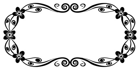 Poster - An elegant black ink border design showcases intricate floral arrangements blended with captivating abstract elements creating a sophisticated decorative frame.