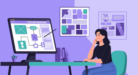 Poster - Woman Planning Feature Roadmap During Development Process In The Office