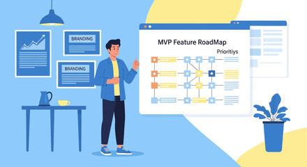 Poster - Presentation Of Mvp Feature Roadmap In Modern Office Environment Design