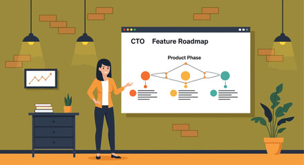 Poster - Chief Technology Officer Explaining Feature Roadmap for a Product Development
