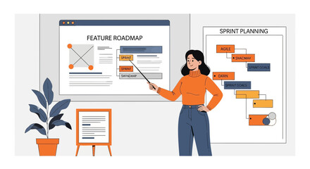 Poster - Agile Project Planning Meeting Presentation on Feature Roadmap and Sprint Goals
