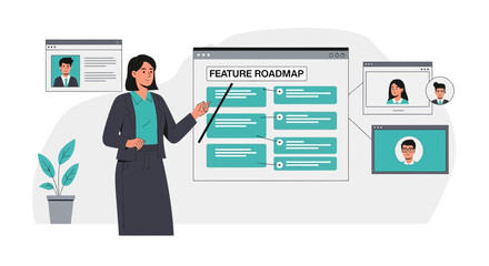Poster - Product Presentation Of New Feature With Team Meeting Via Video Conference