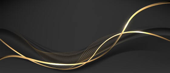 Poster - Abstract gold ribbon curve overlap on black luxury background vector